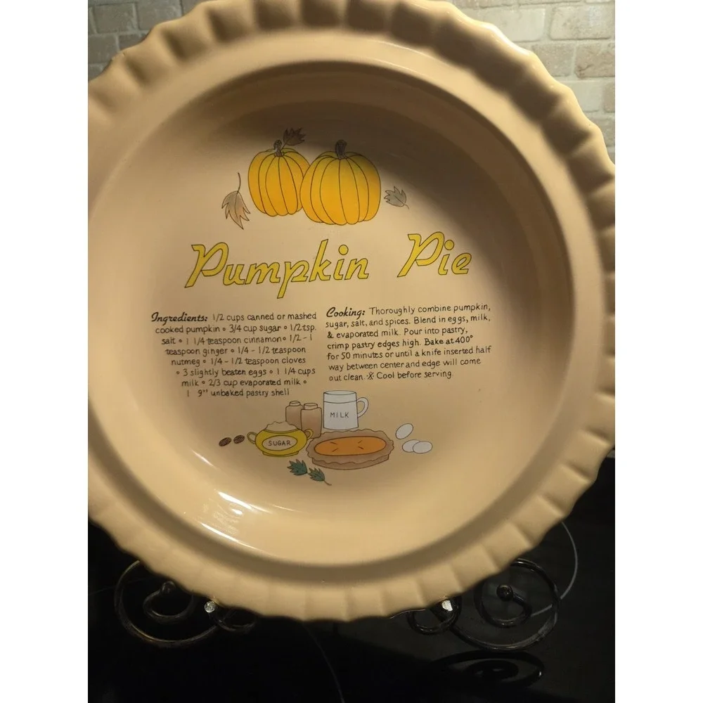 Vintage Ceramic Pumpkin Pie Recipe Plate